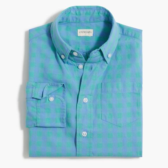 Crewcuts Blue Green Purple Gingham Button Down Shirt Boys 12 Easter Spring - Picture 1 of 8